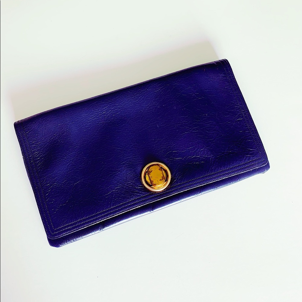 Vintage 70’s  navy blue leather clutch